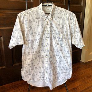 King Size Men's 1X Tall Short Sleeve Button Up Shirt White Folded Shirt Print